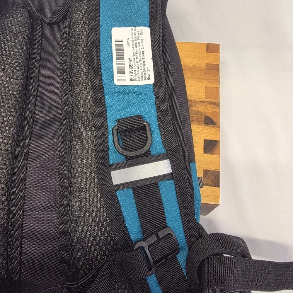 MothyBot Hydration Pack Backpack 2L Bladder Hiking Camping Blue Reflective